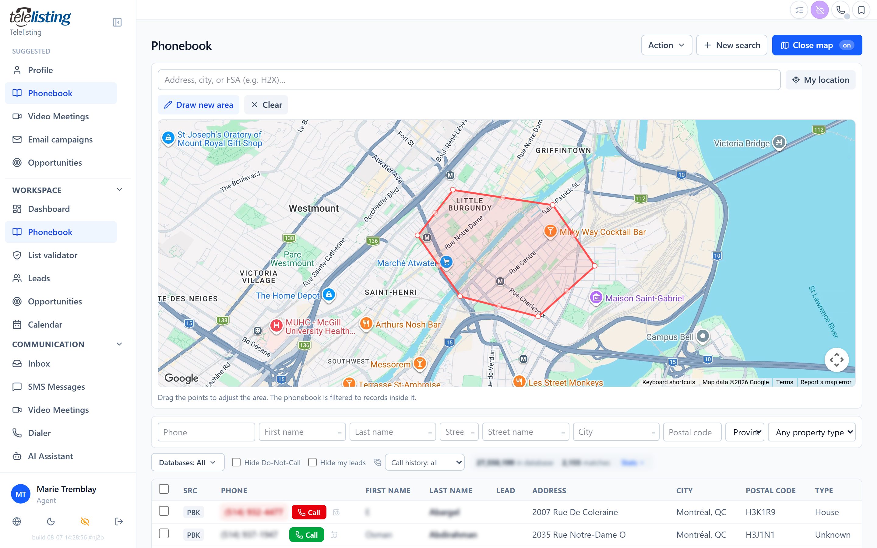 Telelisting map territory search
