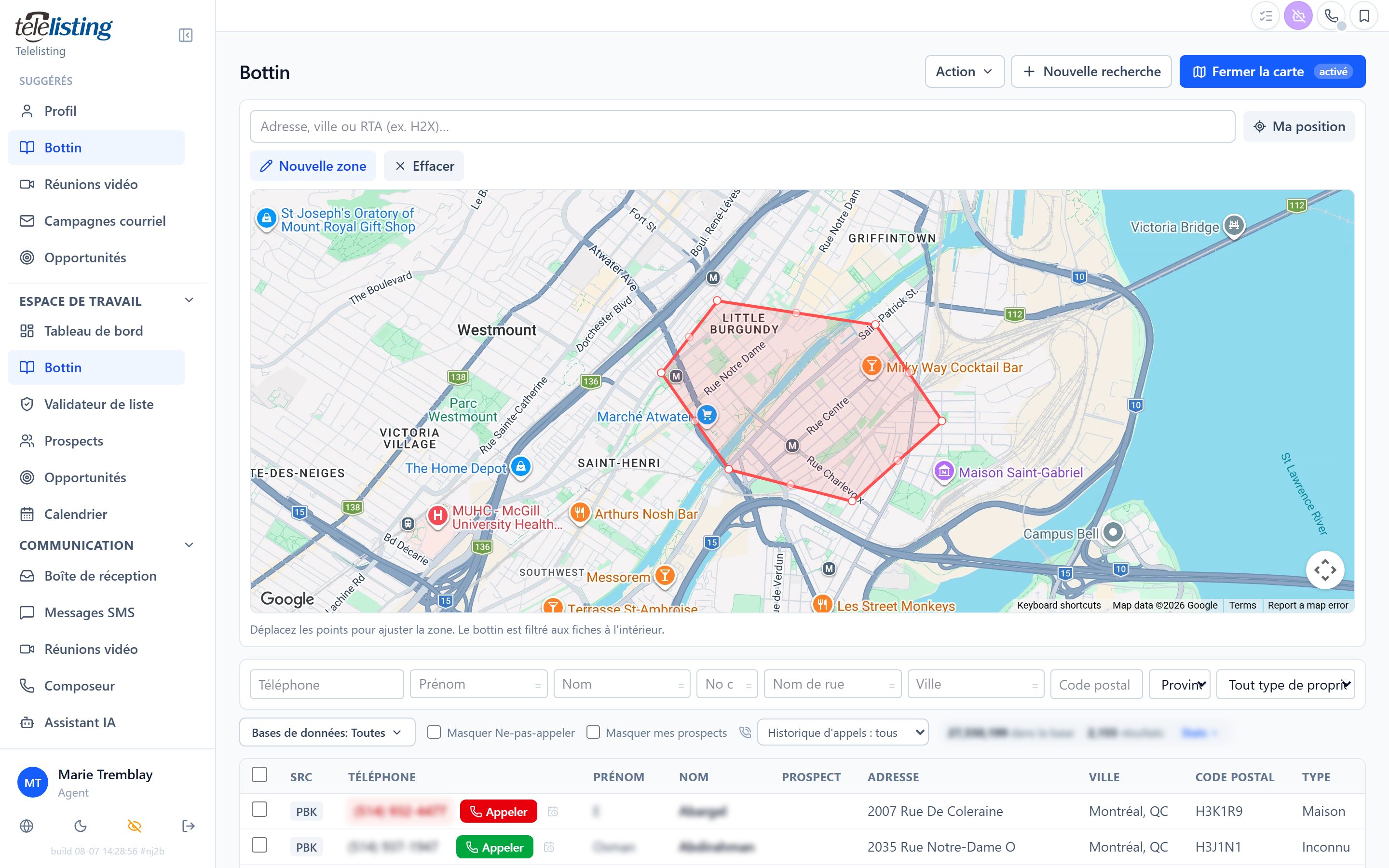 Recherche par territoire Telelisting
